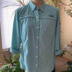 Eddie Bauer aqua and white checkered button up